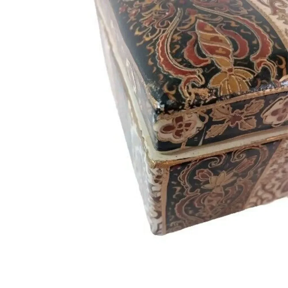 Vintage Ceramic Box With Lid Jewlery Tea Cigarettes Black Rust Brown Gold Beige